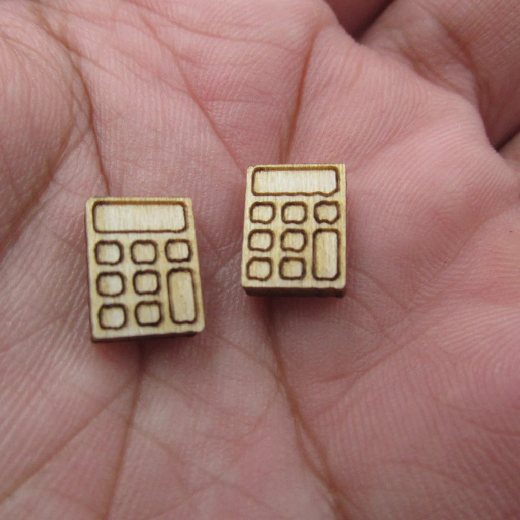 5 Pair Unfinished Blank Wood Cabochon Back to School Post Math Calculator Ruler Globe Scissors Earrings Stud Jewerly Findings
