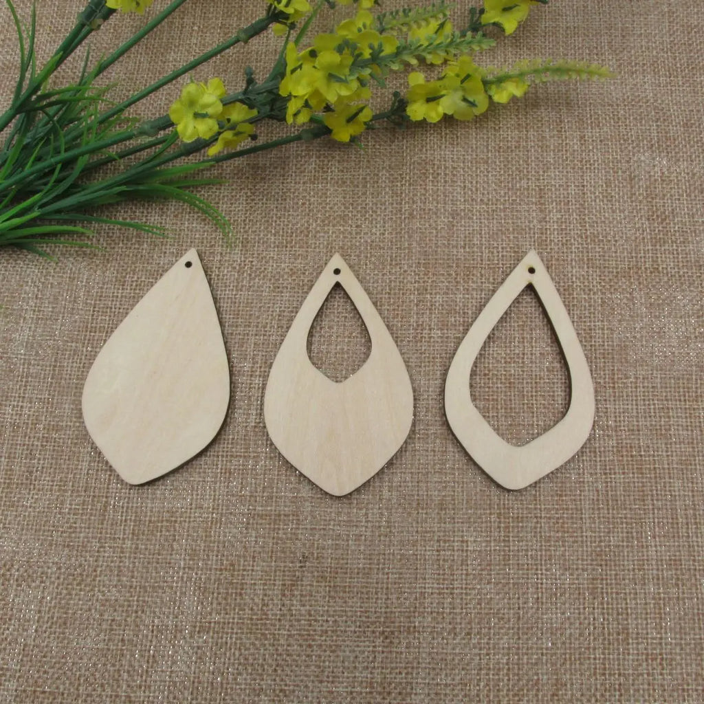 10pcs All Size DIY Unfinished Laser Cut Wood Earrings Blanks Small Thin Hollow Teardrop Shape For Jewelry