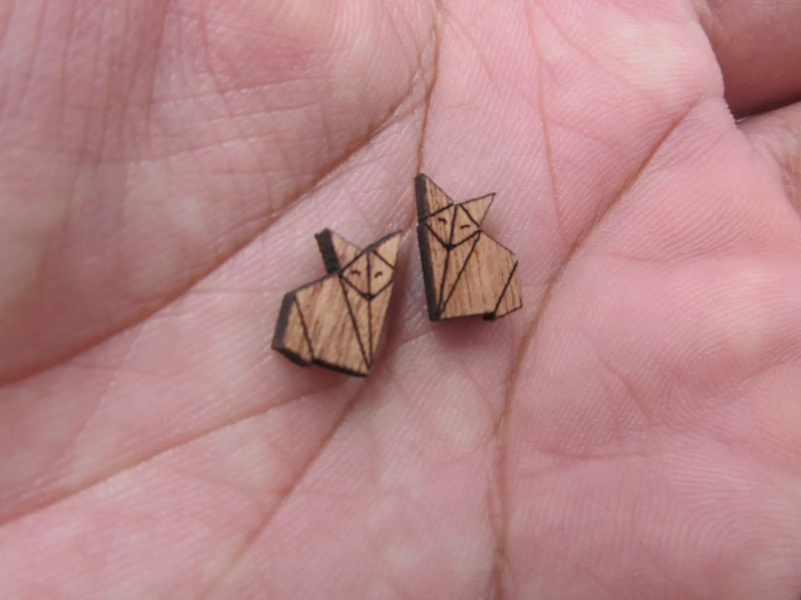 5pair Geometric Origami Unfinished BlankWooden Animal Fox Charm Wood Cabochon Foxes Pendant For DIY Earring Stud Supplies