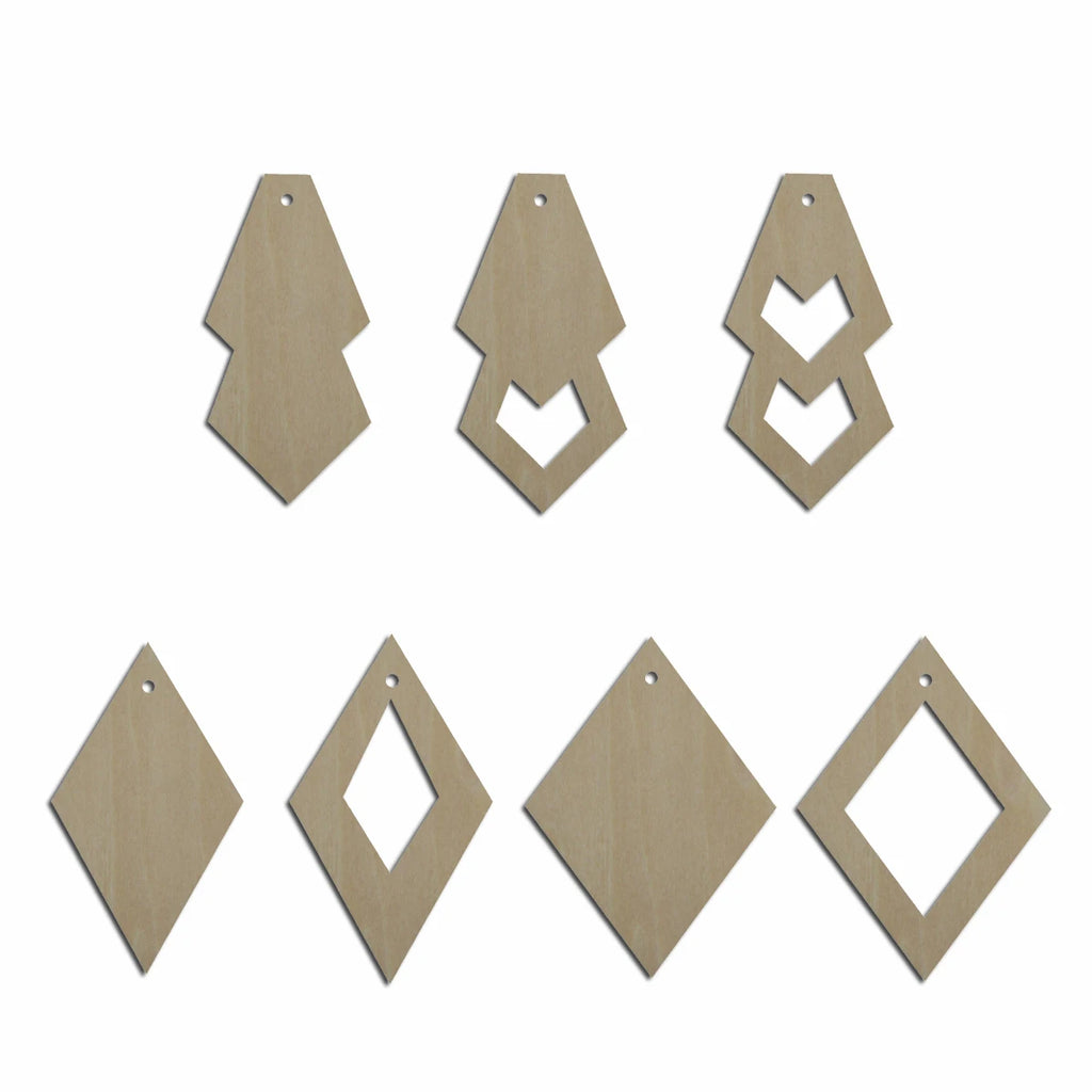 10pcs Laser Cut Unfinished Blank Wood Geometric Rhombus Diamond Cutout Shape Earring Pendant Jewelry Charm Finding