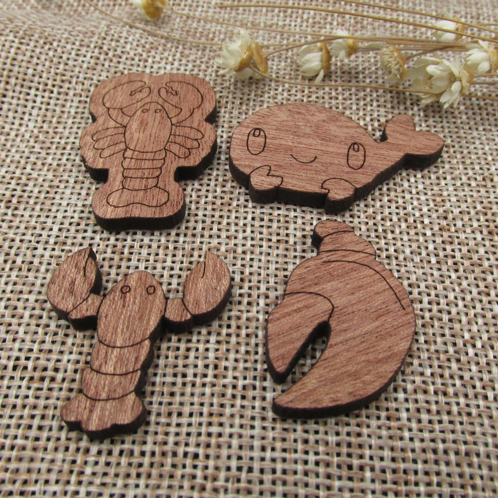 3 Pair Unfinished Under The Sea Ocean Animal Wooden Lobster Shape Cutout For Brooches Pin Magnet Pendant Charms Diy Making