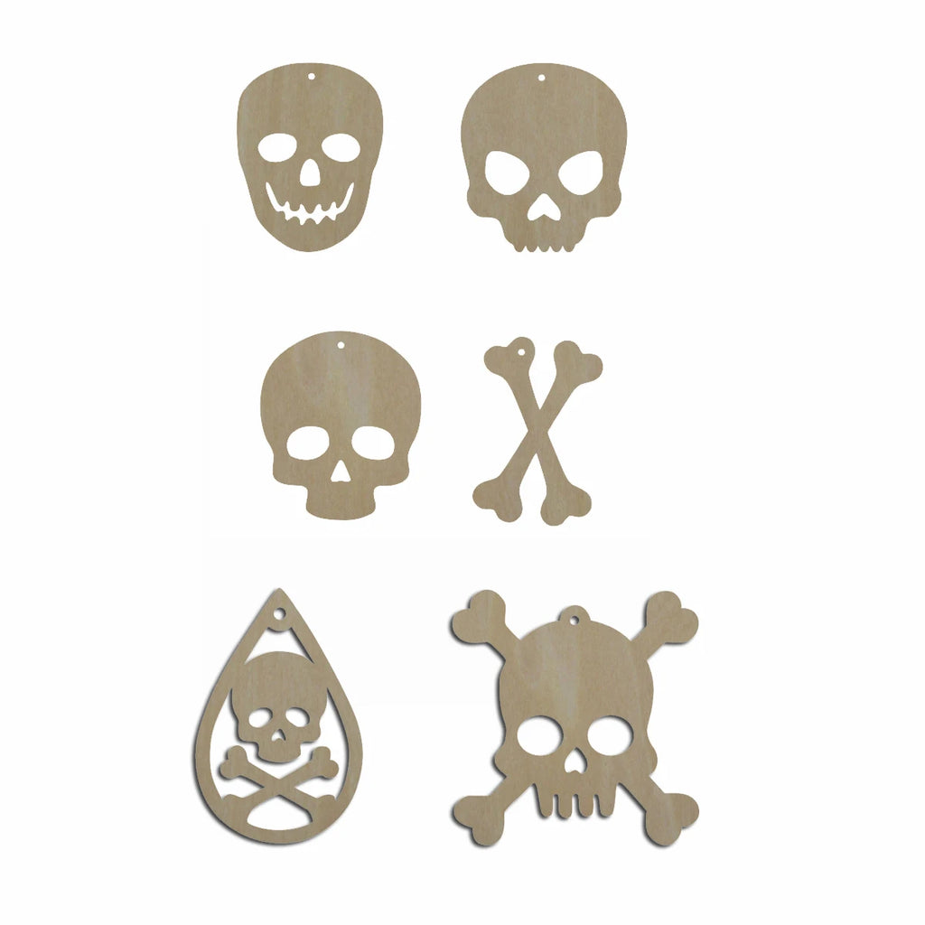 10pcs Bulk Unfinished Wooden Blank Holiday Halloween Skull And Bones Cutout Shape For Spooky Horror Theme Jewelry Earring