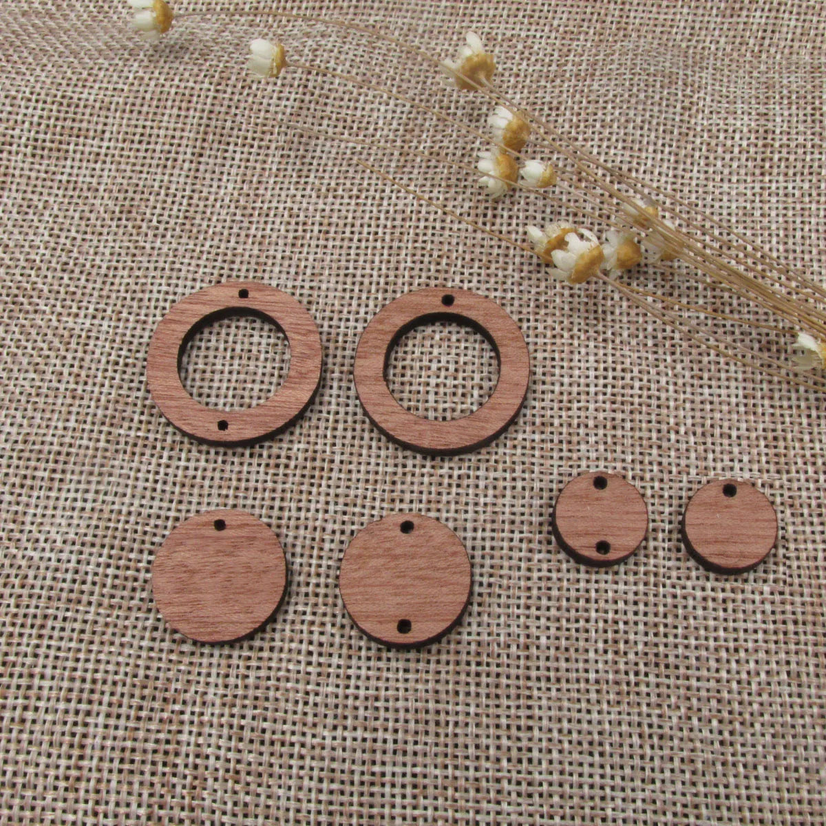 6 Pcs Unfinished Blank Wooden Circle Torus Wood Shape Cutout Necklace Earring Pendant Connector For  DIY Making Jewelry