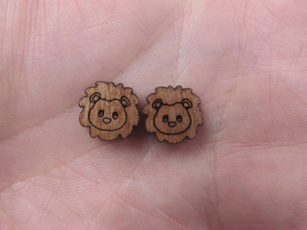 5 Pair Unfinished Woodland Blank Wild Animal Wooden Lion Cabochon Charms Wood Shape Cutouts For DIY Craft  Earring Stud