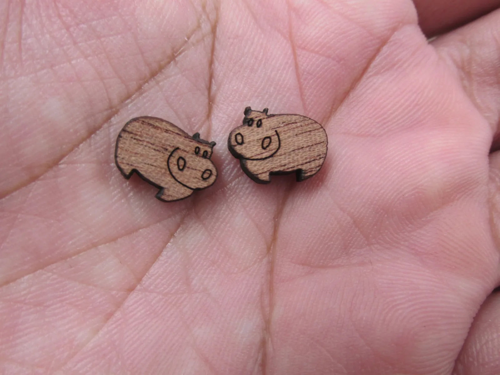 5 Pair Unfinished Laser Cut Blank Wlid Animal Wooden Hippo Cabochon Charms Wood Shape Cutouts For DIY Craft  Earring Stud