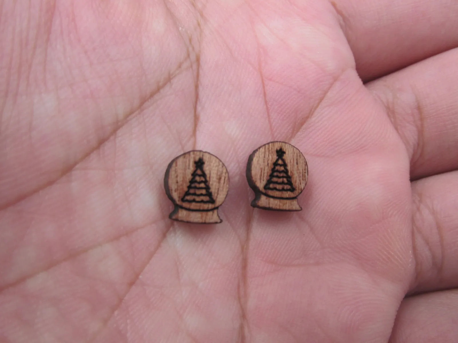 5 Pair Unfinished Blank Mini Wood Cabochon Christmas Snow Globe Wooden Cutout Shapes For Paint Kit Craft  DIY Stud Earrings