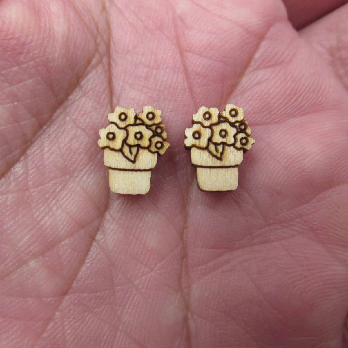 10pcs Unfinished Blank Tiny Coneflower and flower pot Shape Mini Wood Boho Stud Earring Post Cabochon Handmade Charms