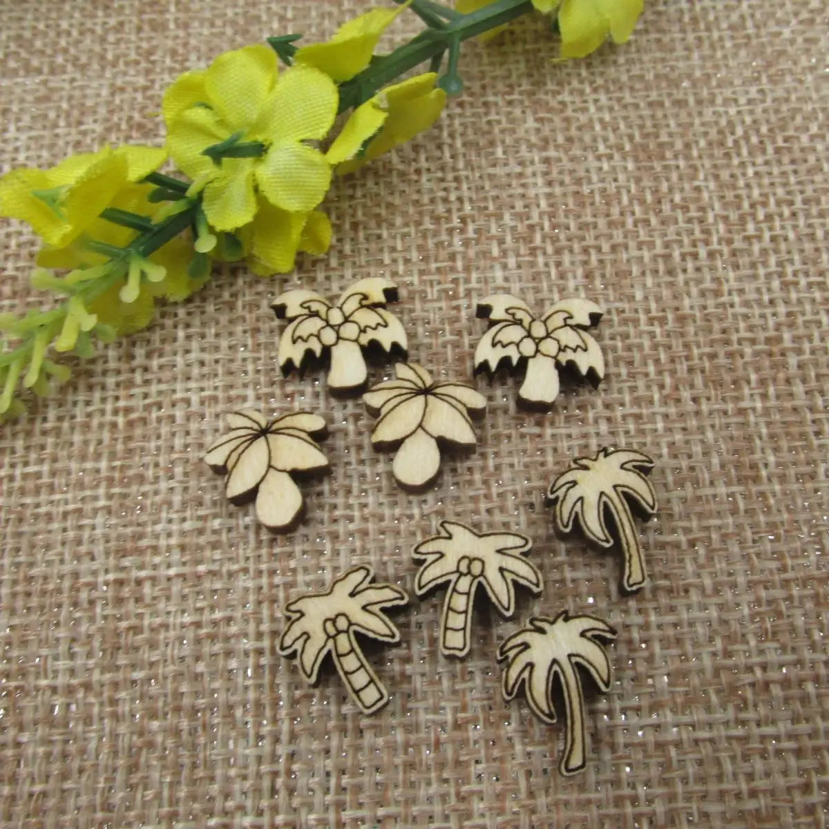 10pcs Unfinished Blank Tiny Palm Tree Summer Beach Shape Mini Wood Stud Earring Post Cabochon Charms