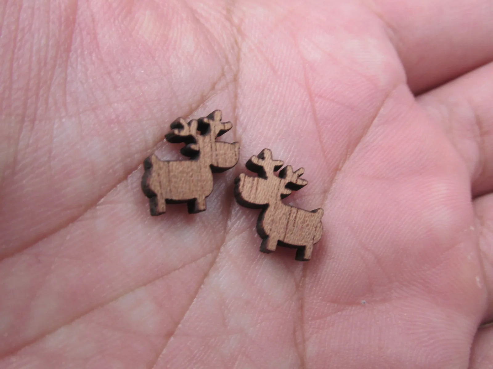 5 Pair Unfinished Blank MINI Wood Cabochon Christmas Reindeer Deer Wooden Cutout Shapes For DIY Stud Earrings Supplies