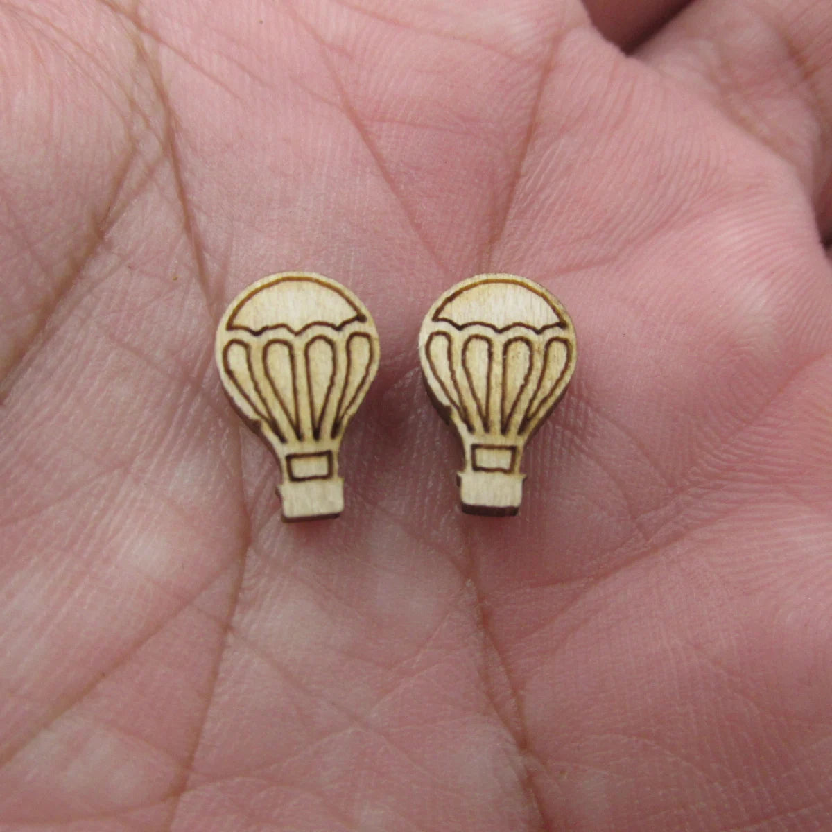 5Pair Unfinished Blank Wooden Summer Style Hot Air Balloon Cabochon Post Earrings Stud Jewerly Finding For Diy Wood Craft