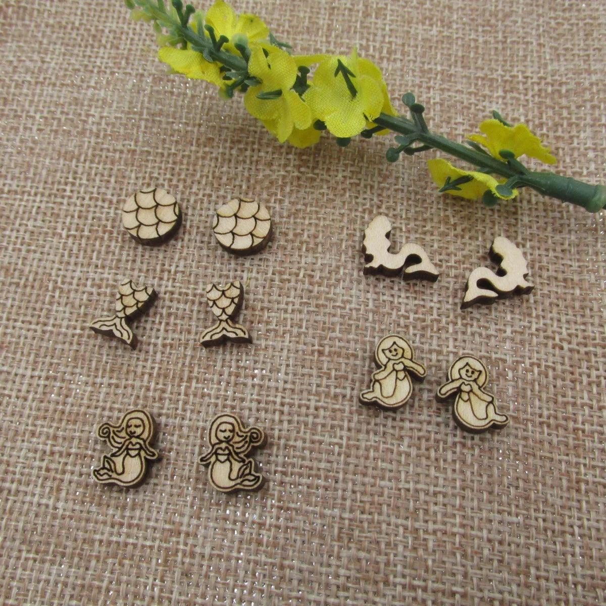 5Pair Unfinished Blank Wood Summer Mermaid Cabochon Beach Mermaid Tail Post Earrings Stud Jewerly Findings