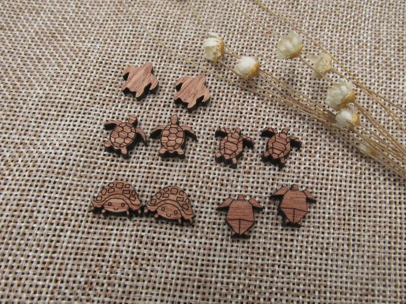 5 Pair Mini Wooden Cabochon Laser Cut Blanks Wood Animal Sea Turtle Shape For Earring Stud Making Jewerly Supplies
