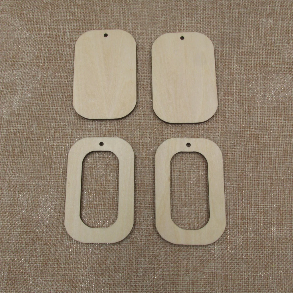 10pcs All Size DIY Unfinished Laser Cut Wood Earrings Blanks Hollow Rounded Rectangle Shape For Jewelry Accessories