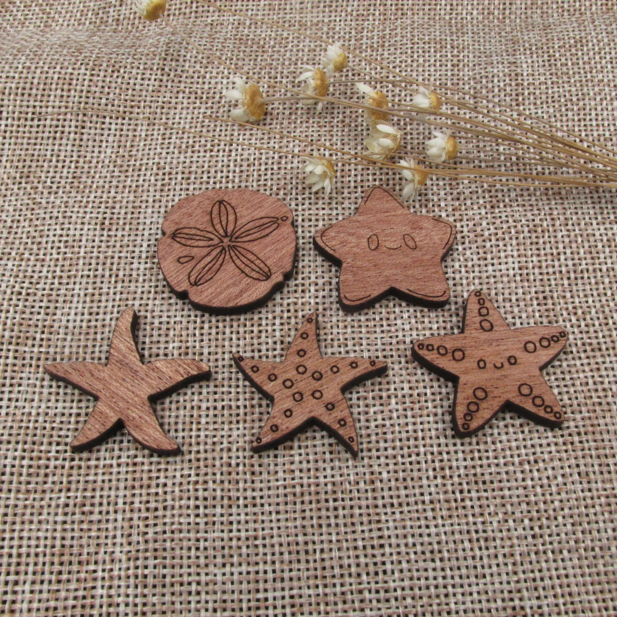 3 Pair Unfinished Ocean Animal Wooden Star Fish Sand Dollar Shape Cutout For Brooches Pin Magnet Pendant Charms Diy Making