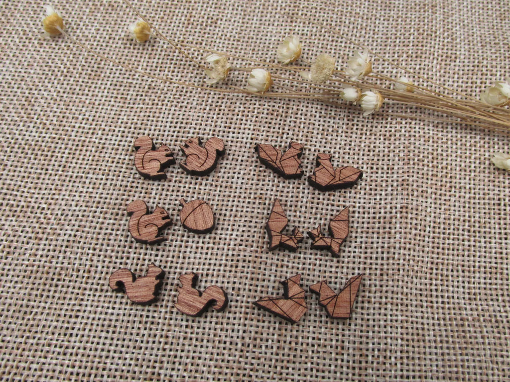5 Pair Unfinished Blank Animal Wood Cabochon Squirrel Charms Jewelry Accessory For DIY Handmade Earring Stud Pin  Making