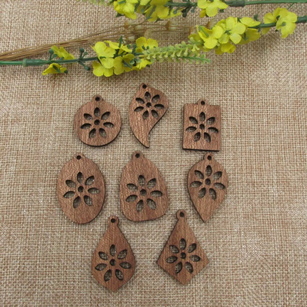 6pcs Unfinished Wood Leaf Charms Necklace Pendant Bracelet For Jewelry Making Handmade Crafts diy Supplies