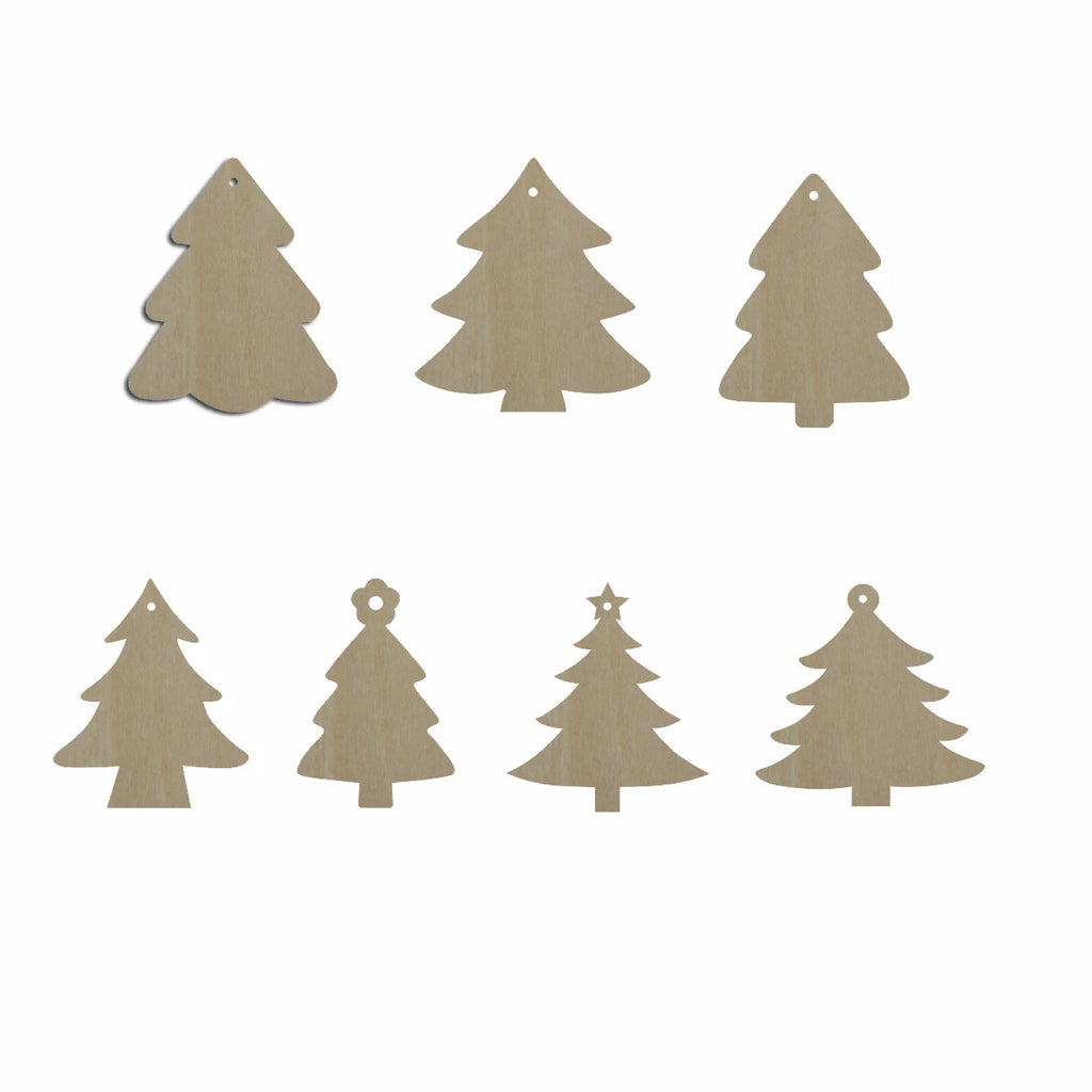 10pcs Bulk Unfinished Wooden Blank Holiday Christmas Tree 7 Design Cutout Shape For Dangle Earring Wood Jewelry Accessories