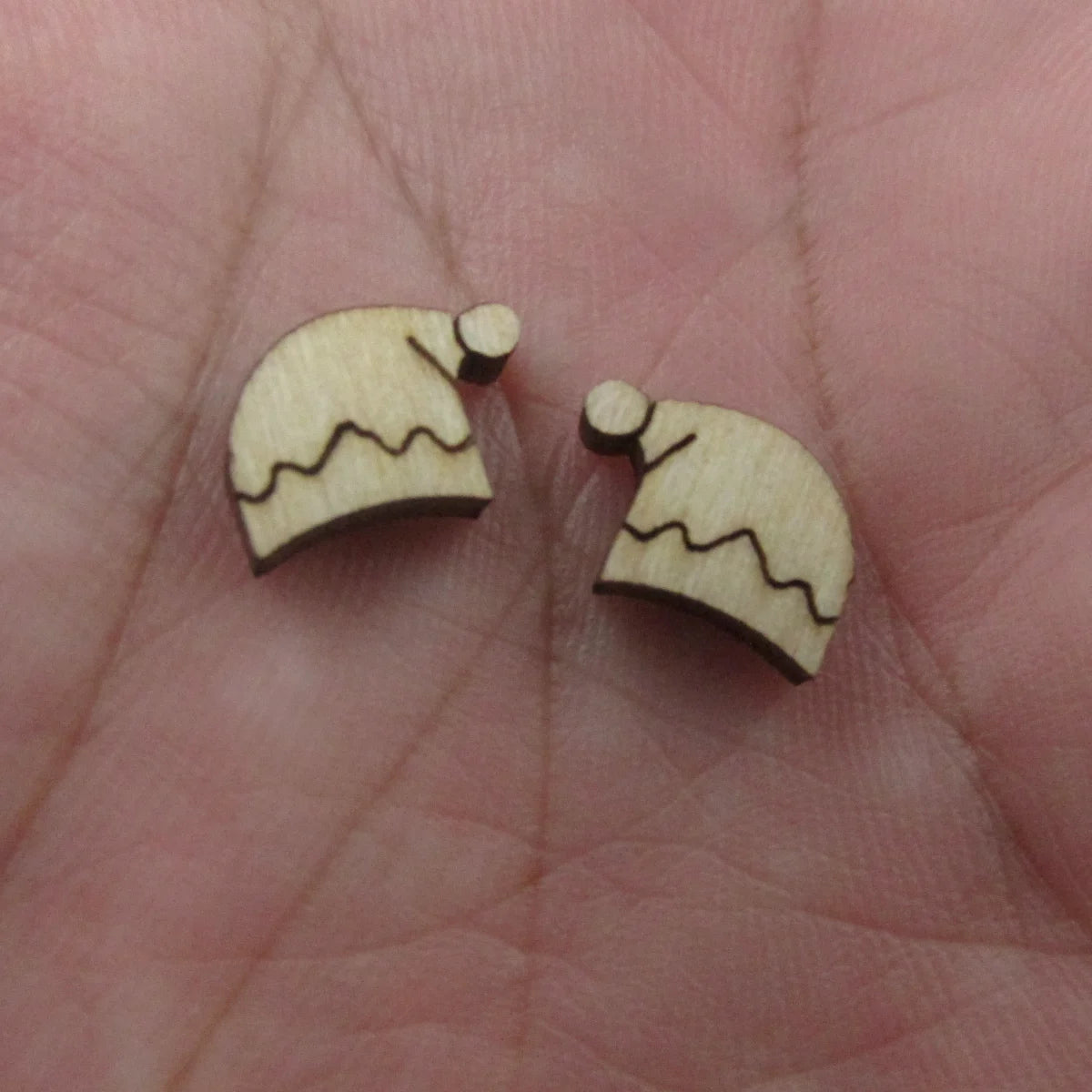 5 Pair Unfinished Blank Wooden Christmas Elf Hat Cabochon Angel Wings Post Christmas Stocking Gingerbread House Earrings Stud