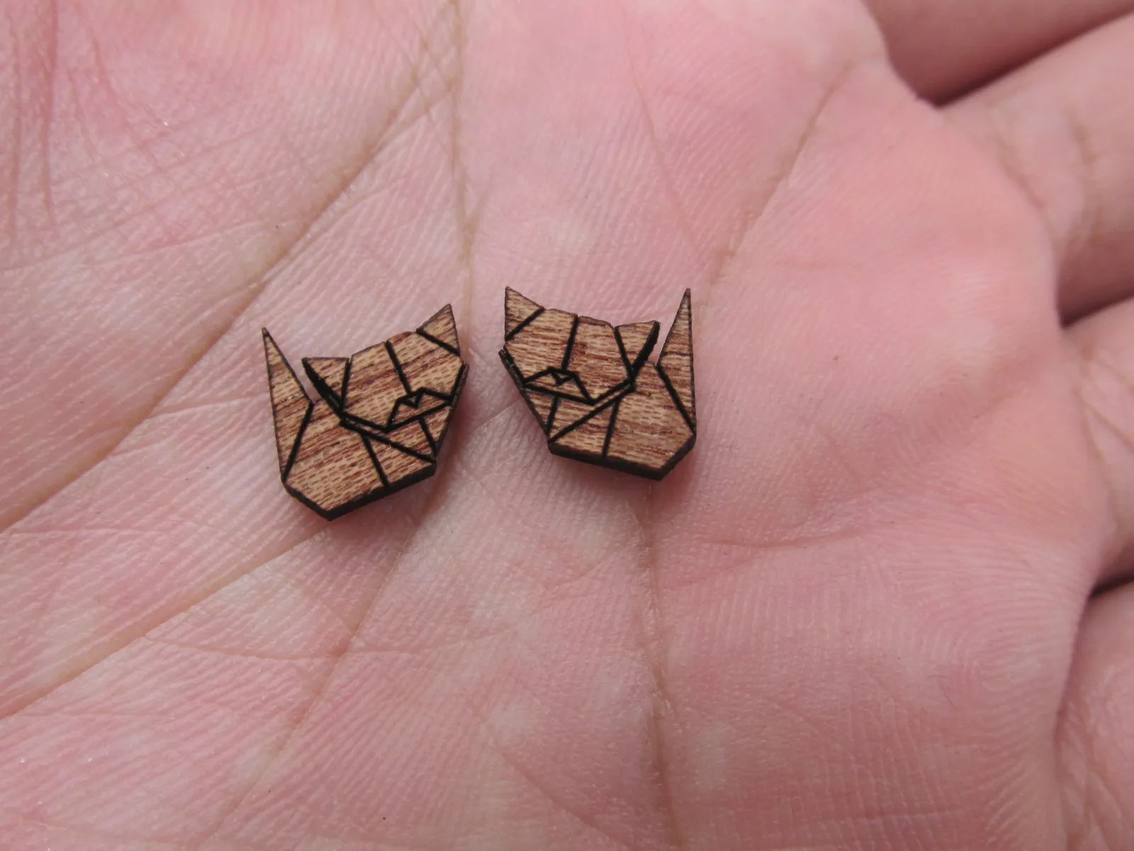 5 Pair Geometric Origami Unfinished Blank Wood Cabochon Home Animal Cat Wooden Cutout Shape For DIY Earrings Supplies