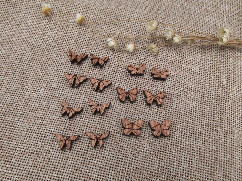 5 Pair Geometric Origami Unfinished Blank Wood Cabochon Insect Butterfly Wooden Cutout Shapes For DIY Stud Earrings Supplies