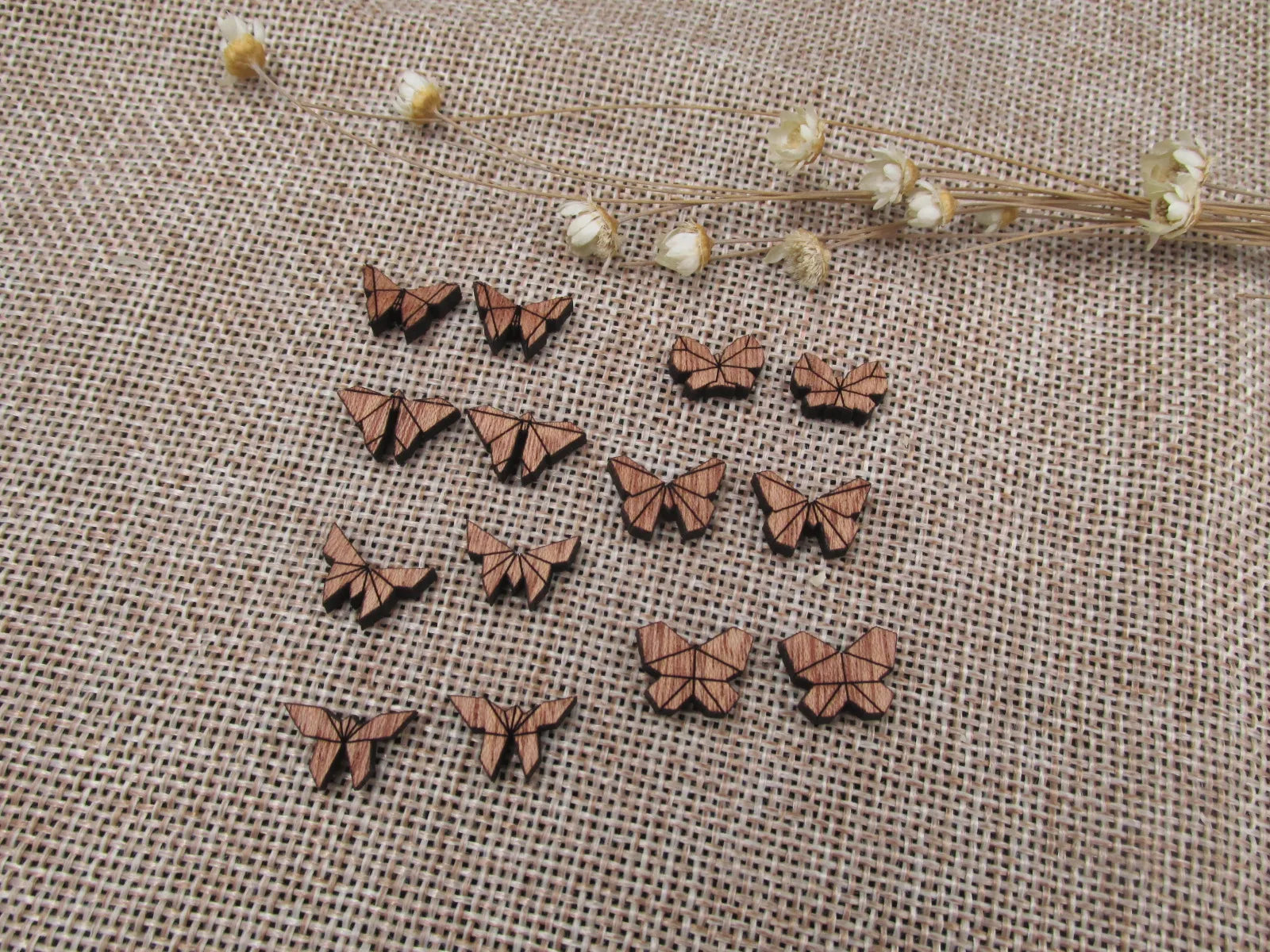 5 Pair Geometric Origami Unfinished Blank Wood Cabochon Insect Butterfly Wooden Cutout Shapes For DIY Stud Earrings Supplies