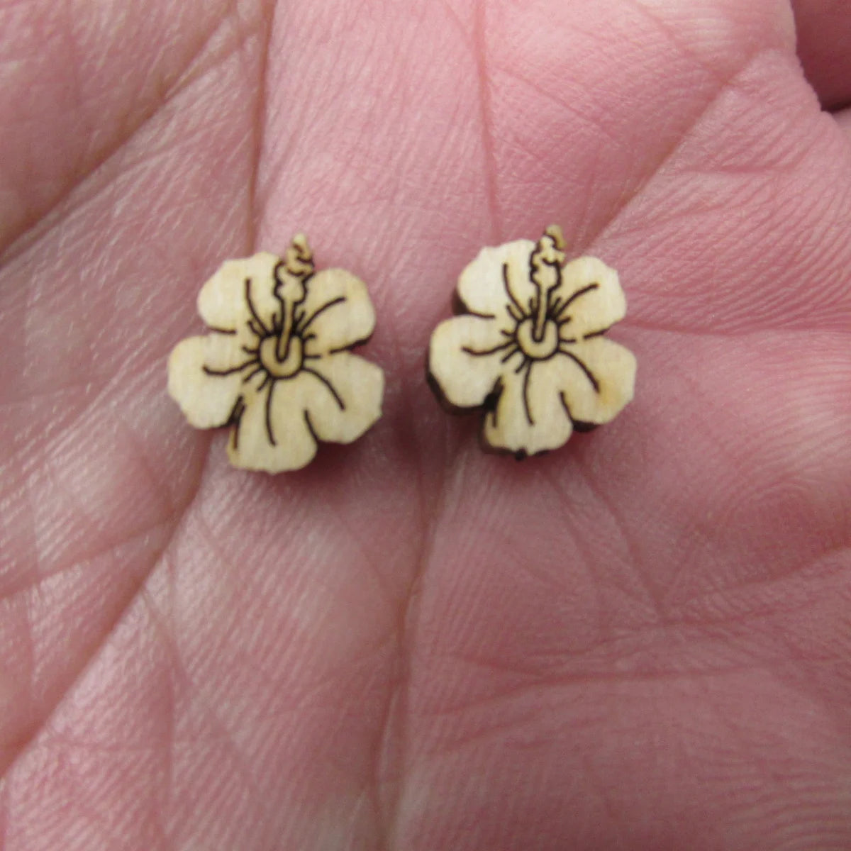 10pcs Unfinished Blank Tiny Hibiscus Flower Shape Mini Wood Stud Earring Post Cabochon Handmade Charms