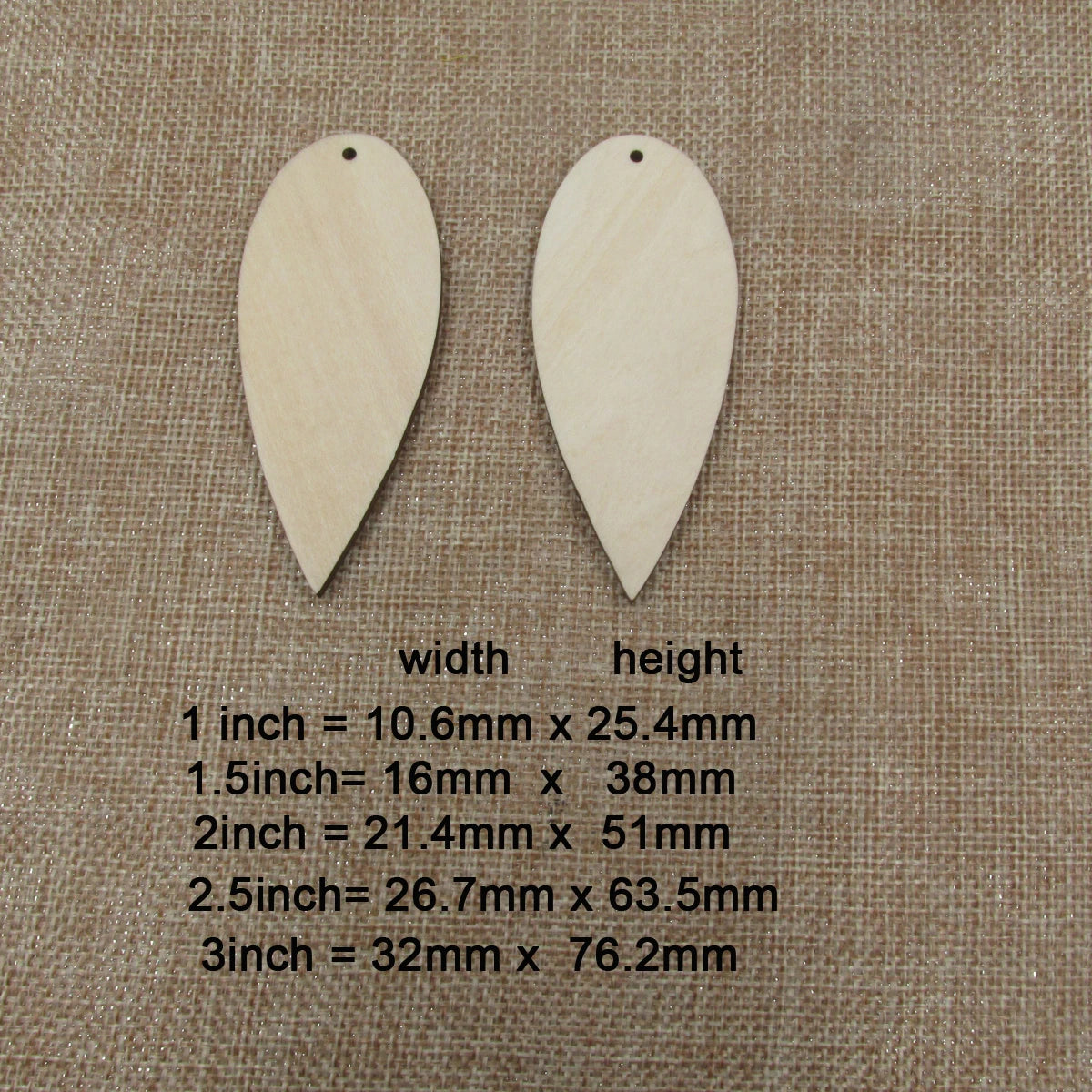 10pcs All Size DIY Unfinished Laser Cut Wood Earrings Blanks Thin Pointed Reverse Teardrop Shape For Jewelry Accessories