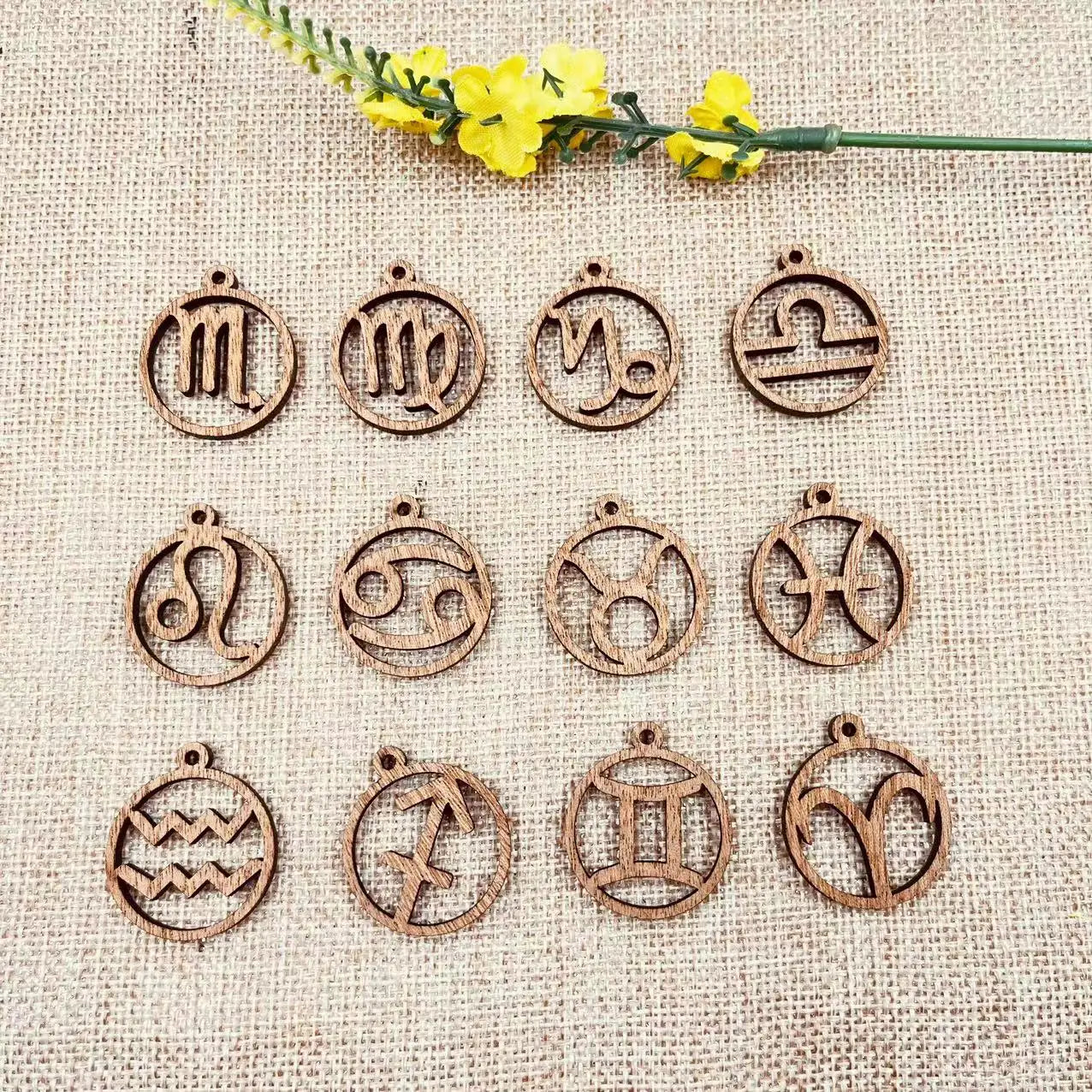 6pcs Unfinished Wood Zodiac Sign Charms Earring Pendants For Jewelry Making DIY Handmade Crafte