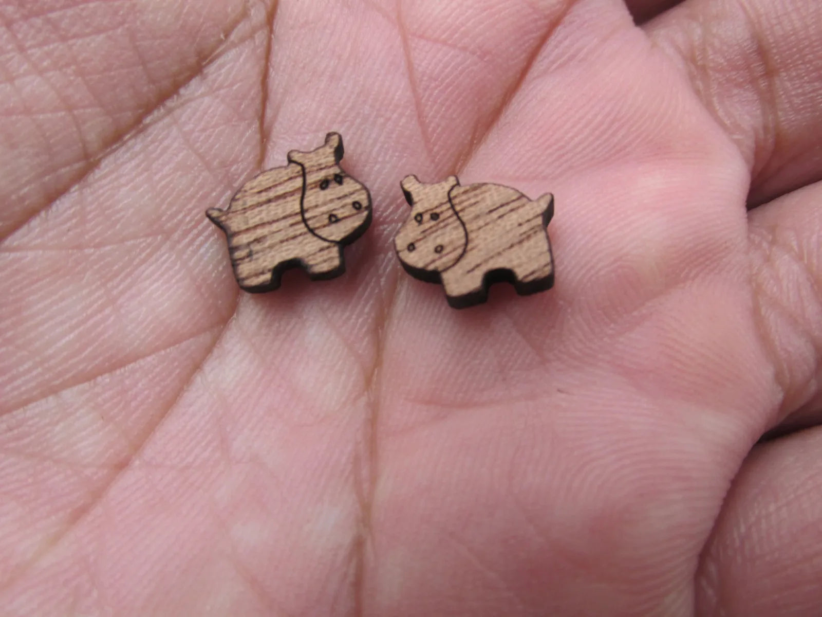5 Pair Unfinished Laser Cut Blank Wlid Animal Wooden Hippo Cabochon Charms Wood Shape Cutouts For DIY Craft  Earring Stud