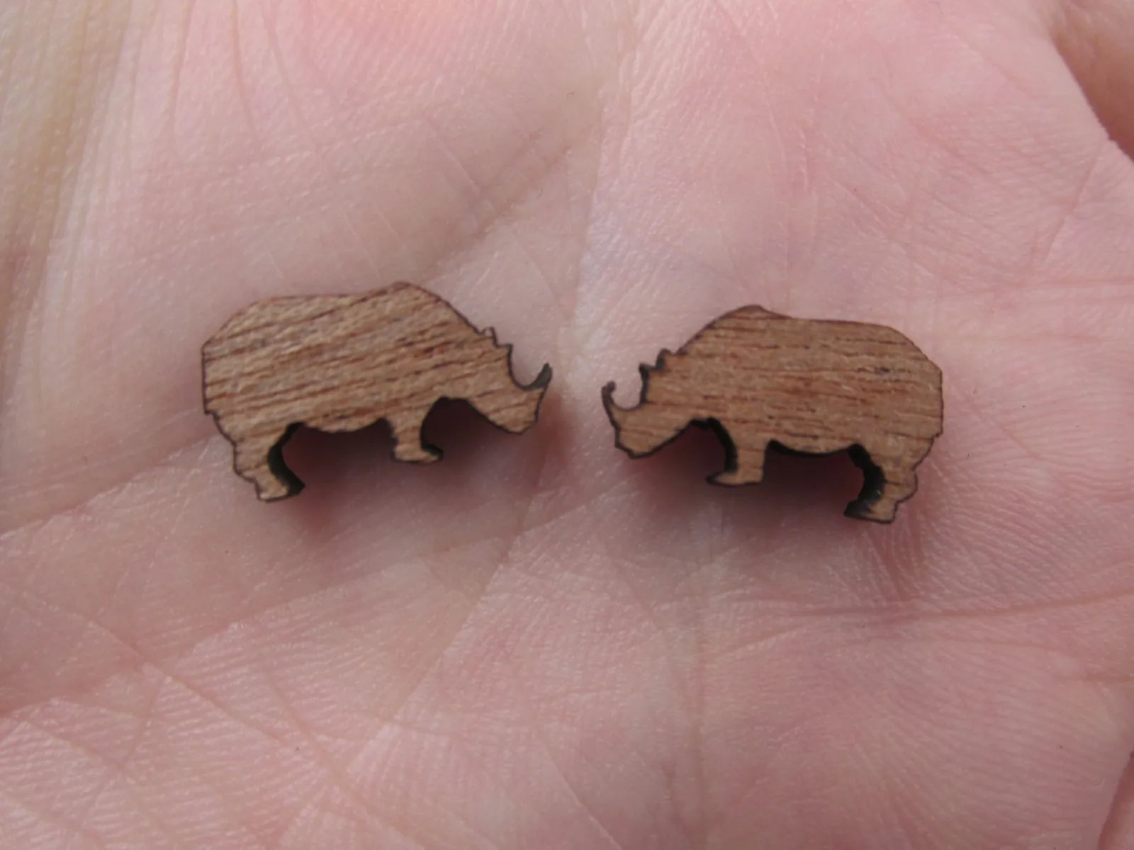 5 Pair Unfinished Woodland Blank Wild Animal Wooden Rhino Cabochon Charms Wood Shape Cutouts For DIY Craft  Earring Stud