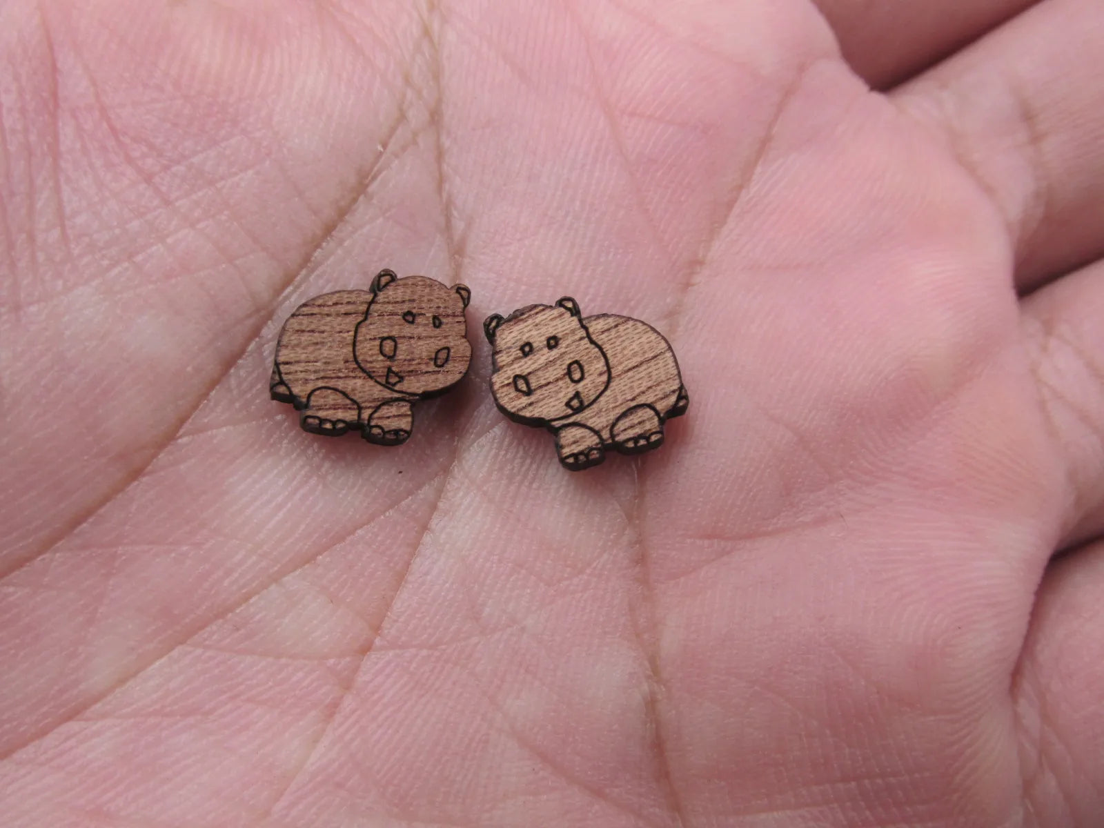 5 Pair Unfinished Laser Cut Blank Wlid Animal Wooden Hippo Cabochon Charms Wood Shape Cutouts For DIY Craft  Earring Stud