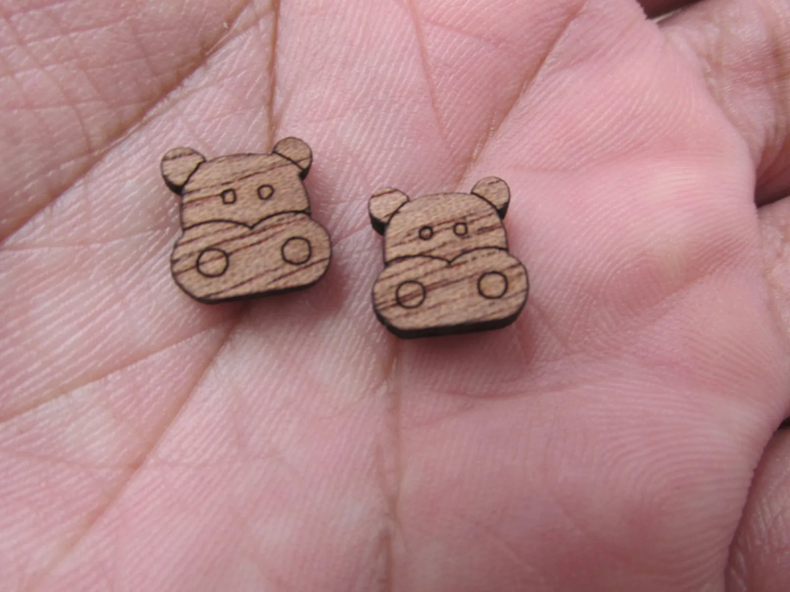 5 Pair Unfinished Laser Cut Blank Wlid Animal Wooden Hippo Cabochon Charms Wood Shape Cutouts For DIY Craft  Earring Stud