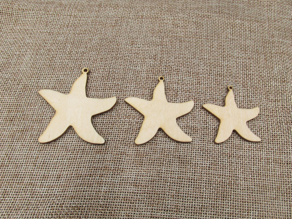 Unfinished Wooden Earrings Pendants Blank Ocean Animal Starfish Cutout Jewelry Making DIY Ear ring Findings