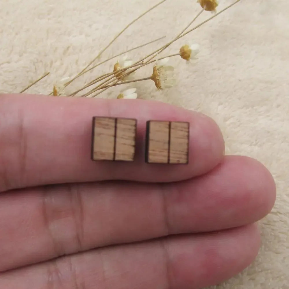 10pcs Unfinished Blank Wooden Geometric Square Shapes, DIY Wood Crafts Stud Earrings, Jewelry Making