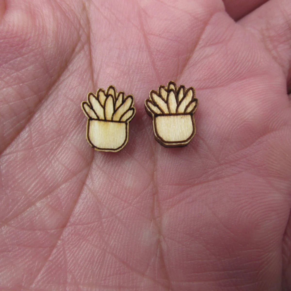 10pcs Unfinished Blank Tiny Coneflower and flower pot Shape Mini Wood Boho Stud Earring Post Cabochon Handmade Charms