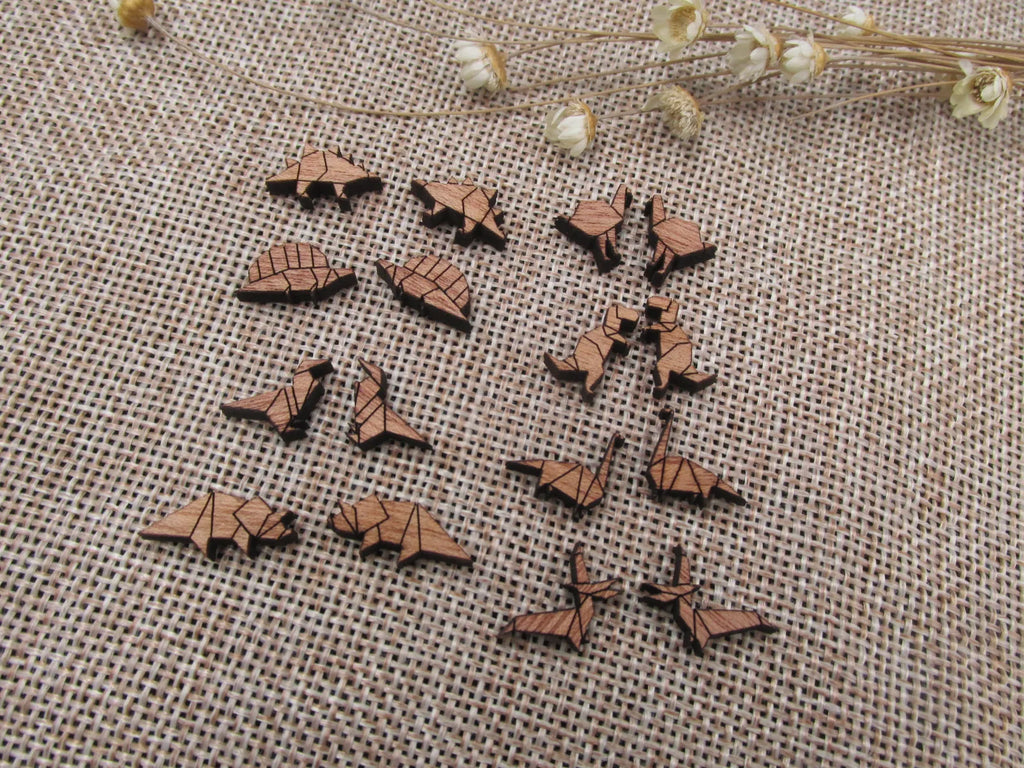 5 Pair Geometric Origami Animal Unfinished Wood Cabochon Dino Dinosaur Wood Cutout Shapes For DIY  Earrings Supplies