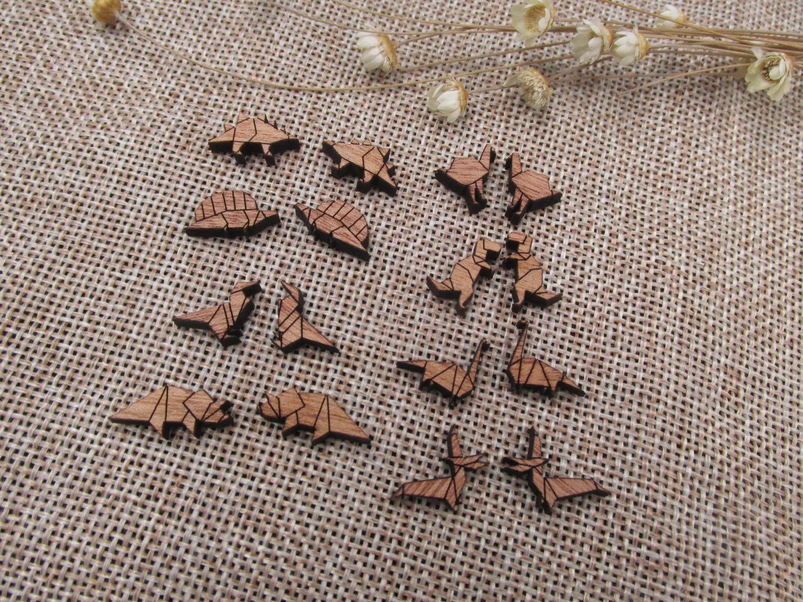 5 Pair Geometric Origami Animal Unfinished Wood Cabochon Dino Dinosaur Wood Cutout Shapes For DIY  Earrings Supplies