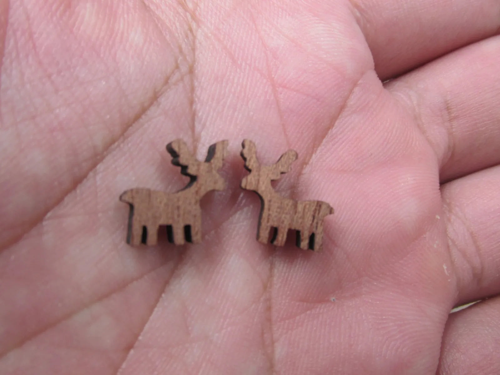 5 Pair Unfinished Blank MINI Wood Cabochon Christmas Reindeer Deer Wooden Cutout Shapes For DIY Stud Earrings Supplies