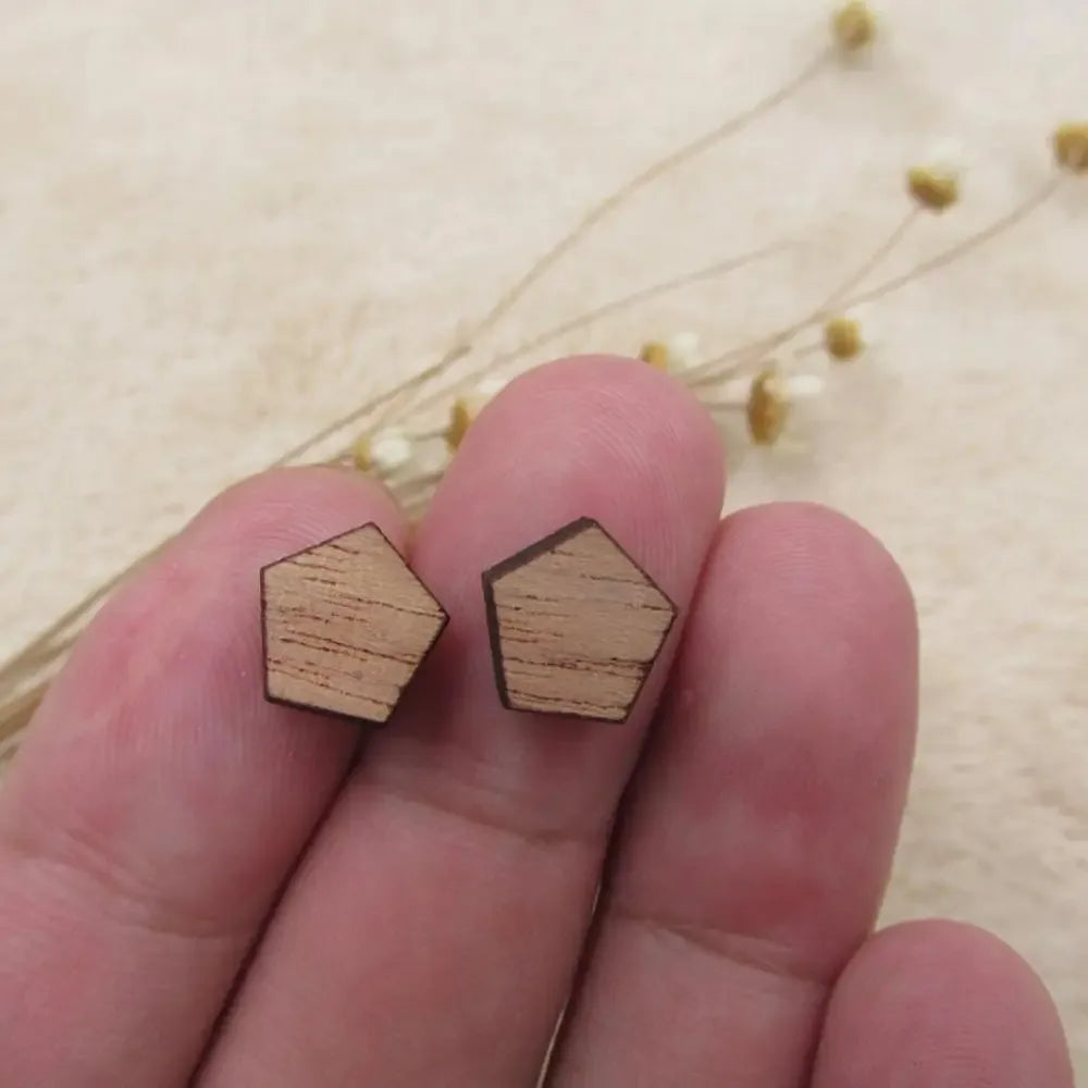 10pcs Unfinished Blank Solid Wood Geometric Pentagon Diamond Shapes, DIY Wood Crafts Stud Earrings Accessories, Jewelry Making Proj