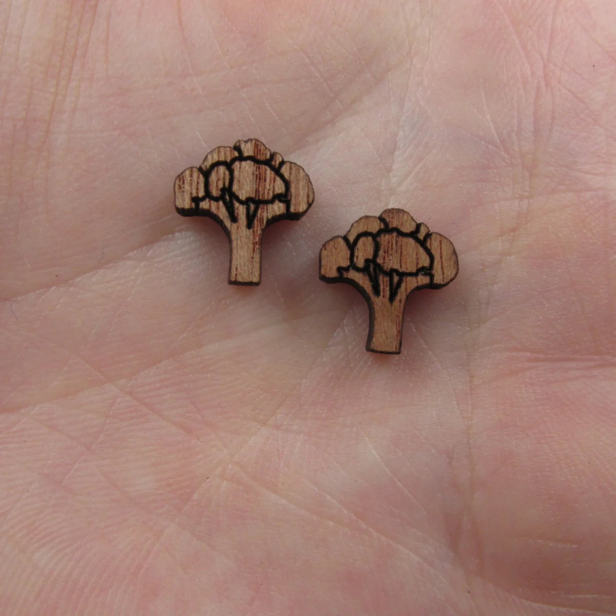 5 Pair Unfinished Blank Wooden Broccoli Cabochon Wood Greens Vegetable Leaf Shape Cutouts For DIY Craft Earring Stud