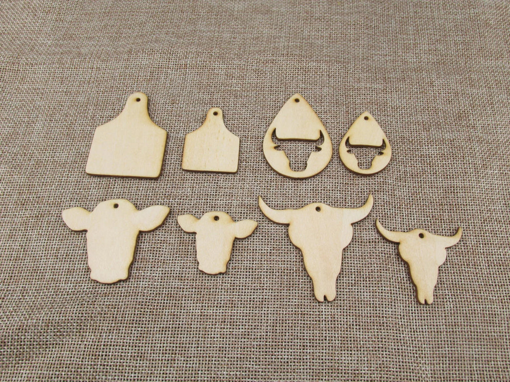Unfinished Laser Cut Wooden Earrings Blank Pendant Wood Home Animal Bull Cow Shapes For DIY Jewelry Project Making