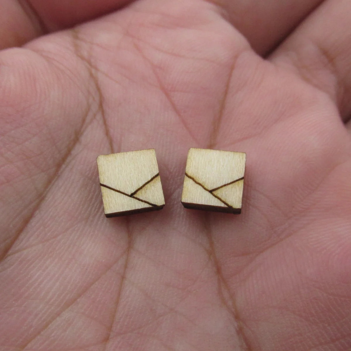 5 Pair Unfinished Blank Wooden Geometric Style Chevron Cabochon Post Mini Valentines Day Hatch Wood Ladies Earrings Stud