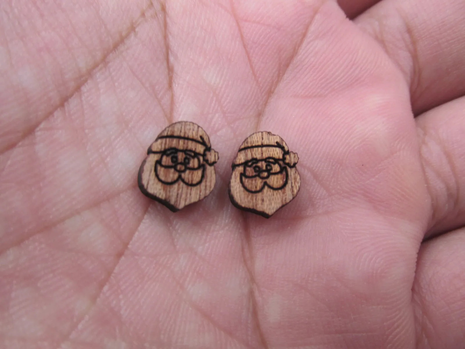 5 Pair Unfinished Blank Wood Cabochon Christmas Santa Claus Wooden Cutout Shapes For Paint Kit Craft  DIY Stud Earrings Supplies