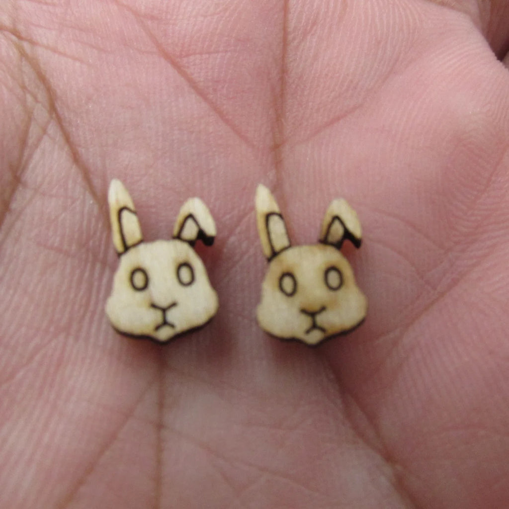 5 Pair Unfinished Blank Wooden Spring Rabbit Head Cabochon Easter Chocolate Bunny Post Wood Earrings Stud Handmade Jewelry Gift