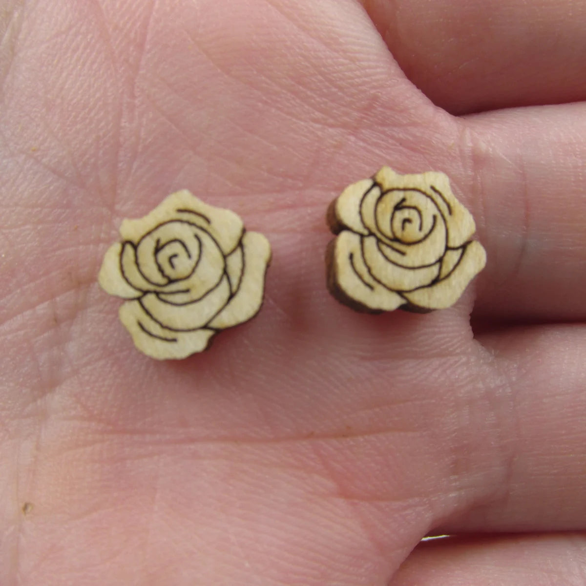 10pcs Unfinished Blank Tiny Rosebud Flower Rose Shape Wood Stud Earring Post Valentines Day Cabochon Charms