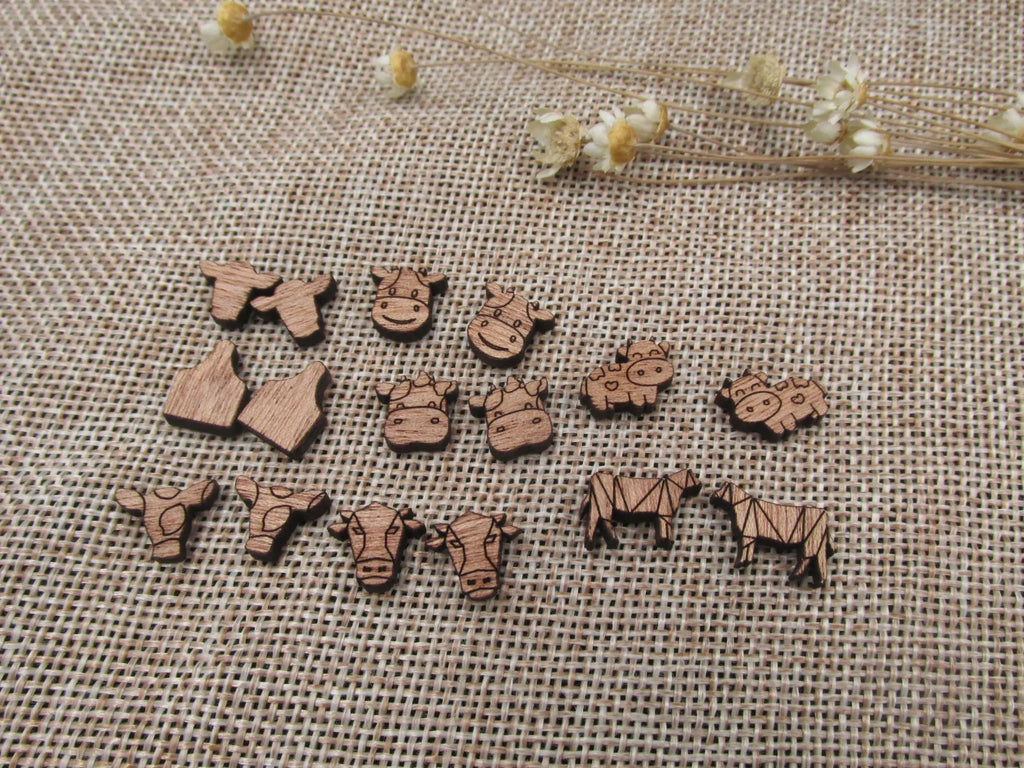 5 Pair Unfinished Blank Home farm Animal Wooden Cow Cabochon Charms Wood Shape Cutouts For DIY Craft  Earring Stud