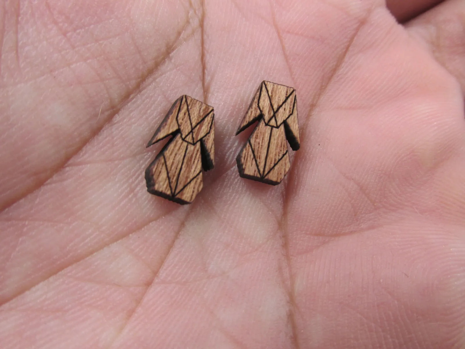 5 Pair Geometric Origami Unfinished Blank Wood Cabochon Animal Rabbit Bunny Wooden Cutout Shapes For DIY Stud Earrings Supplies