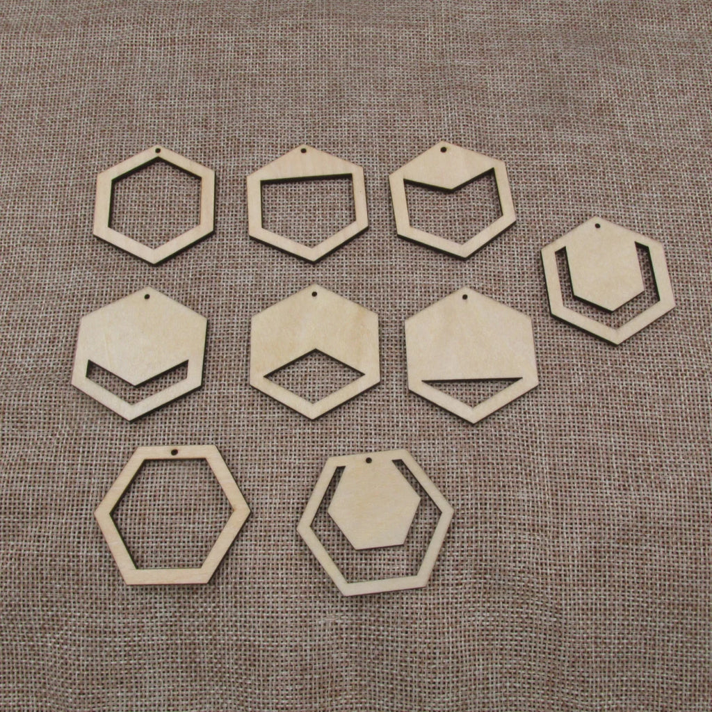 10pcs 1.75 inch Unfinished Wooden Blanks Geometric Hexagon Macrame DIY Earrings Parts Findings Accessories Supplies