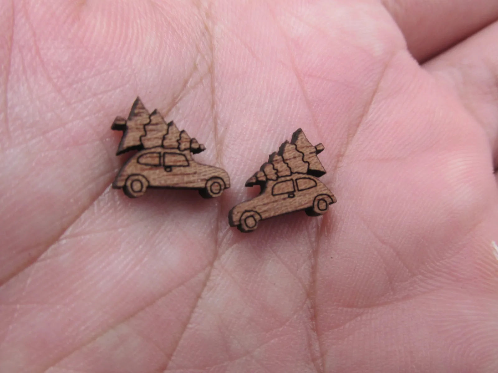 5 Pair Unfinished Blank MINI Wood Cabochon Christmas Car Trucks With Tree Wooden Cutout Shapes For DIY Stud Earrings Supplies