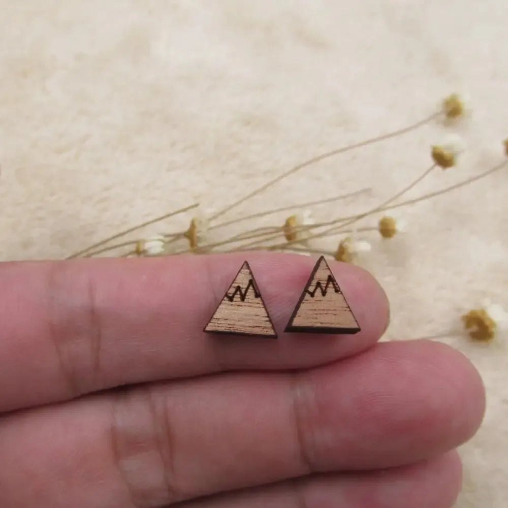 10pcs Unfinished Blank Wooden Geometric Triangular Mountain Shapes, DIY Wood Crafts Stud Earrings, Jewelry Making